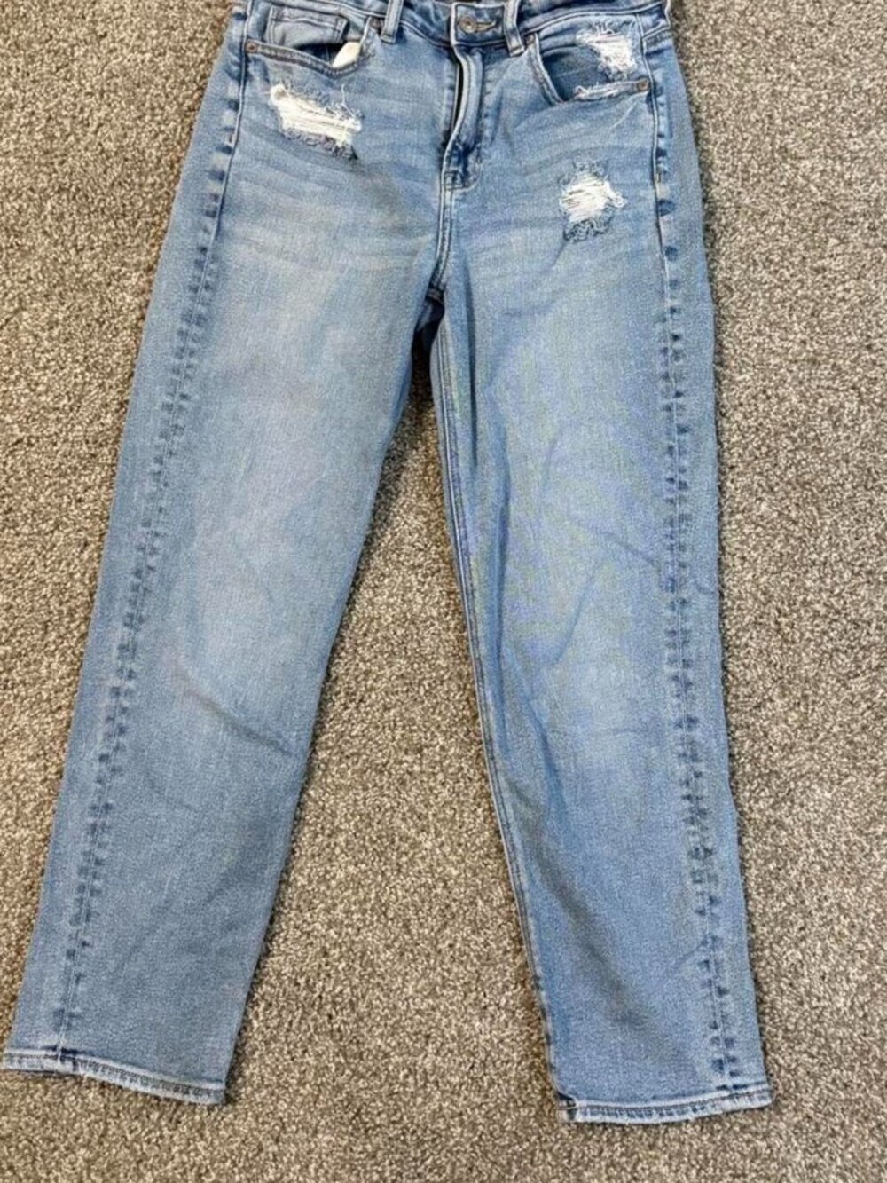 American Eagle Blue Straight Leg Distressed Denim Jeans